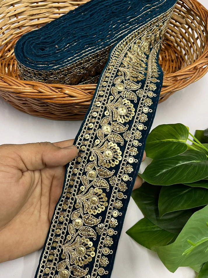 Gold Zari Embroidered Velvet Fancy Dress Lace